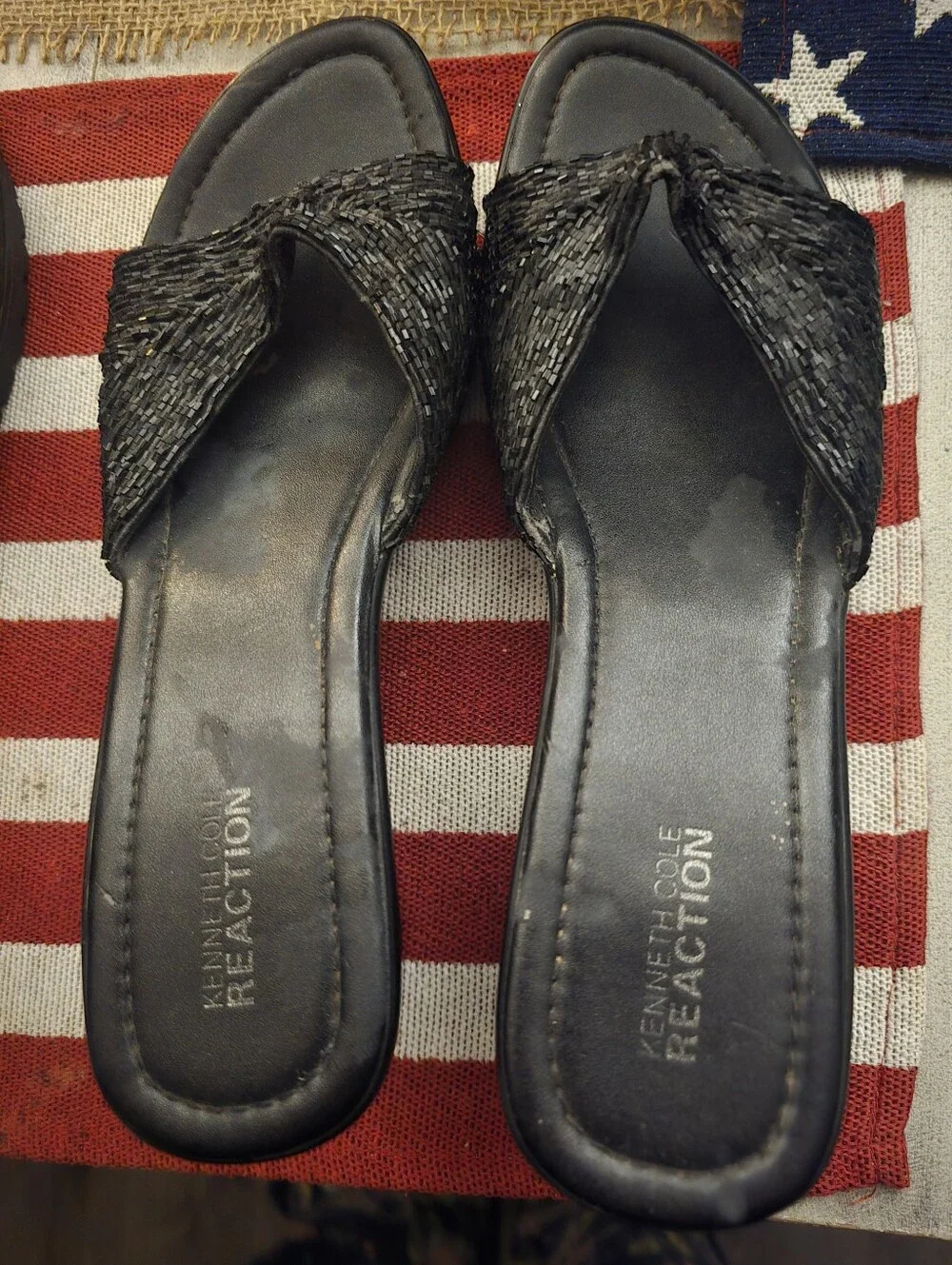 Kenneath Cole Leather Wedge Sandals With Beaded Straps